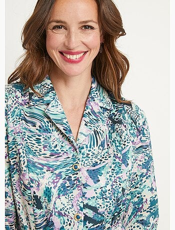 Robe-chemisier imprimée col tailleur mi-longue