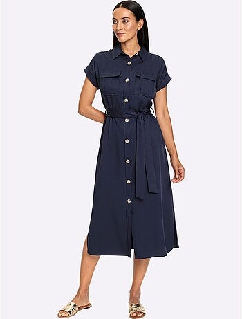 Robe chemisier lyocell col chemise à manches courtes et poches - taille standard - helline