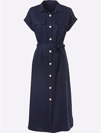 Robe chemisier lyocell col chemise à manches courtes et poches - taille standard - helline