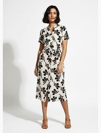Robe-chemisier mi-longue ceinturée imprimée - afibel
