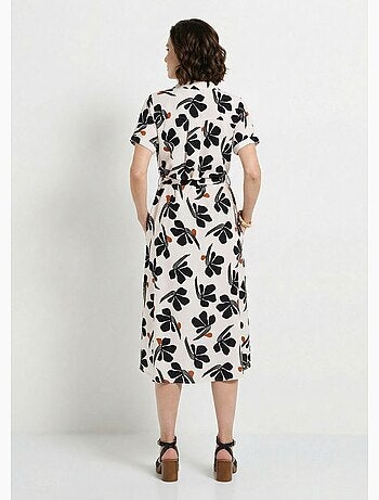 Robe-chemisier mi-longue ceinturée imprimée - afibel