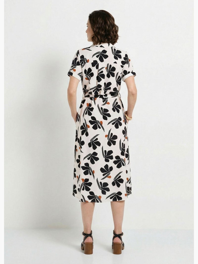 Robe-chemisier mi-longue ceinturée imprimée - afibel Blanc - Kiabi