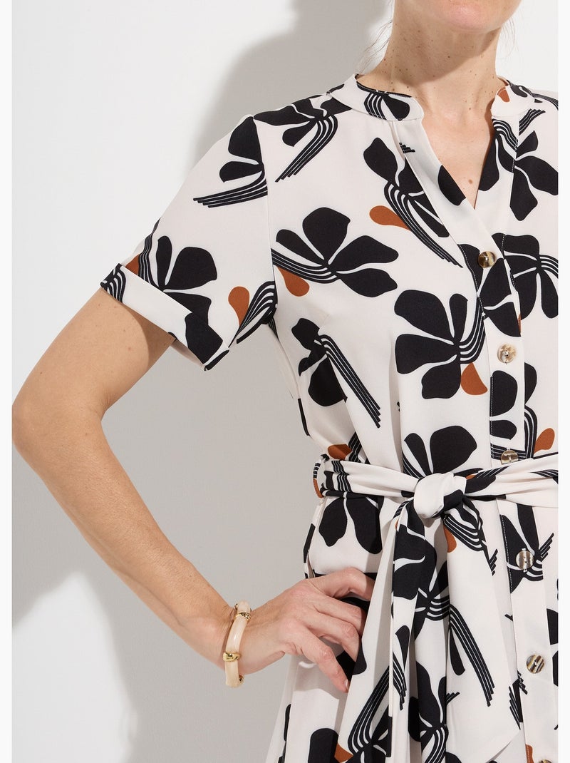 Robe-chemisier mi-longue ceinturée imprimée - afibel Blanc - Kiabi