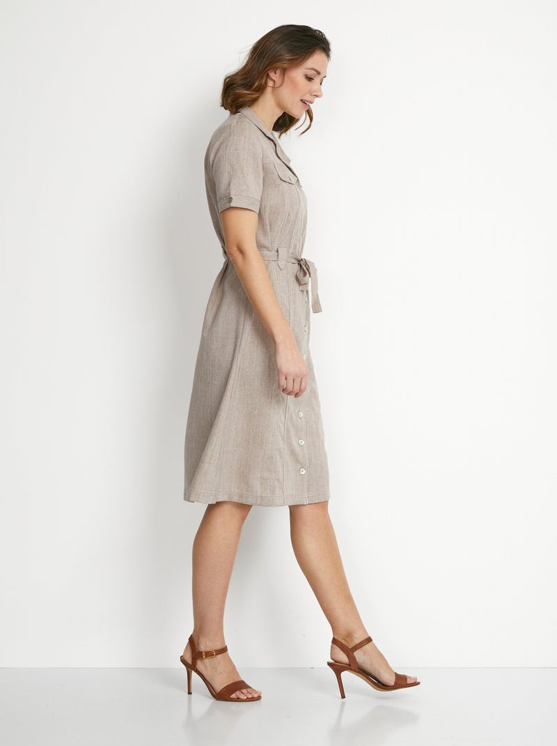 Robe-chemisier mi-longue coupe droite - Afibel Beige - Kiabi