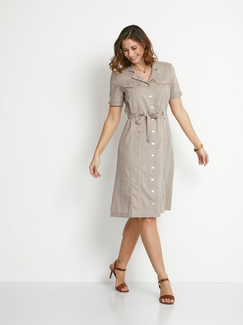 Robe-chemisier mi-longue coupe droite - Afibel Beige - Kiabi