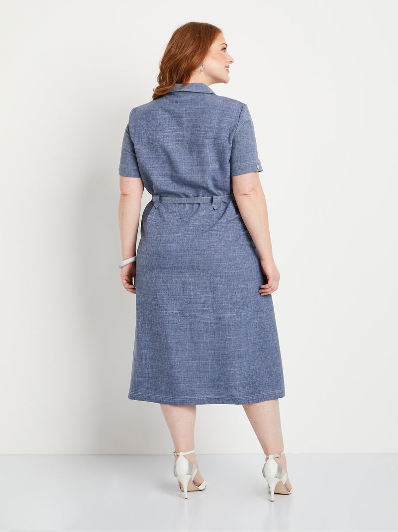 Robe-chemisier mi-longue coupe droite - Afibel Bleu - Kiabi