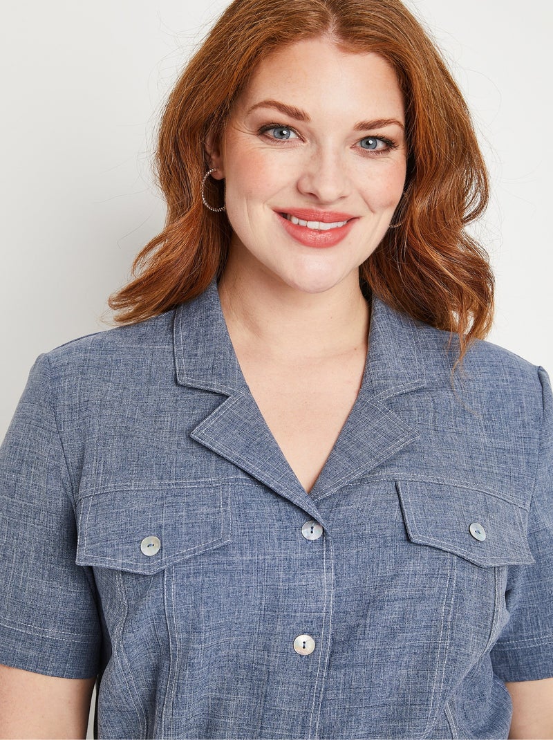 Robe-chemisier mi-longue coupe droite Bleu - Kiabi