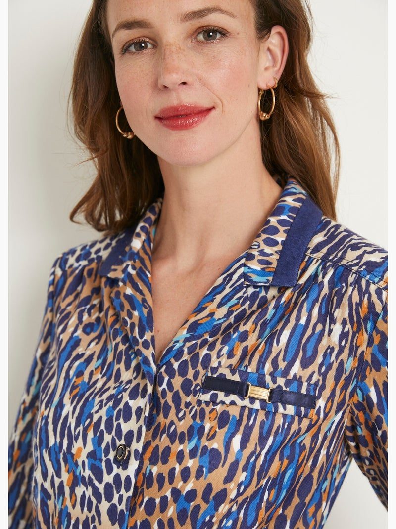 Robe-chemisier mi longue imprimé léopard - Afibel Bleu marine - Kiabi