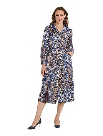 Robe-chemisier mi longue imprimé léopard