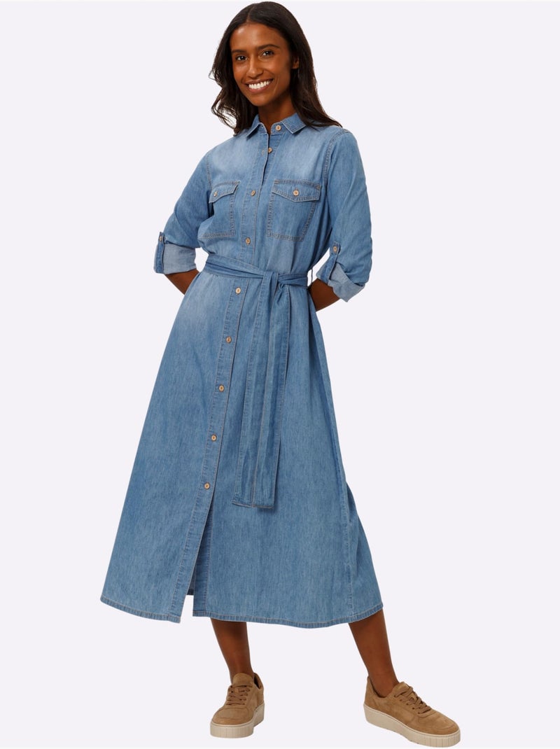 Robe-chemisier Pur Coton - Taille Standard - Helline Bleu - Kiabi