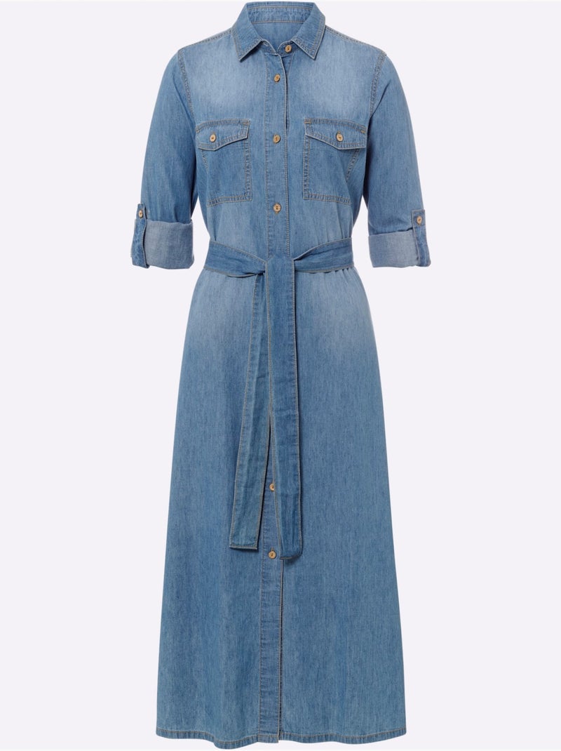 Robe-chemisier Pur Coton - Taille Standard - Helline Bleu - Kiabi