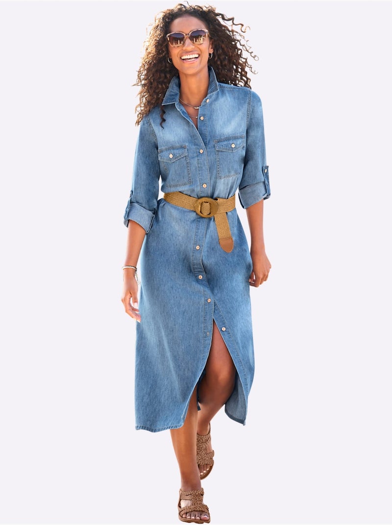Robe-chemisier Pur Coton - Taille Standard - Helline Bleu - Kiabi