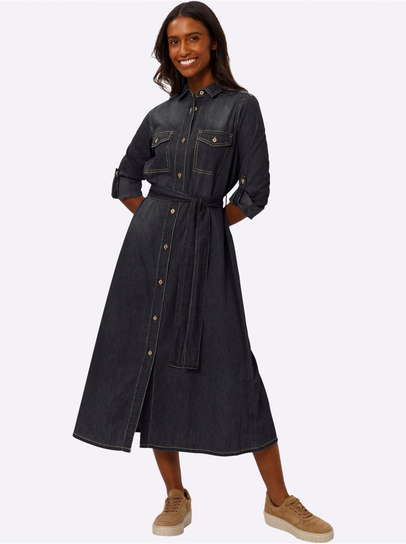 Robe-chemisier Pur Coton - Taille Standard - Helline Noir - Kiabi