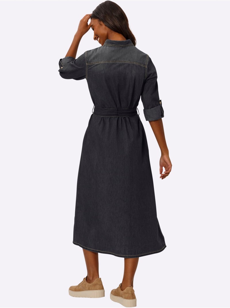 Robe-chemisier Pur Coton - Taille Standard - Helline Noir - Kiabi