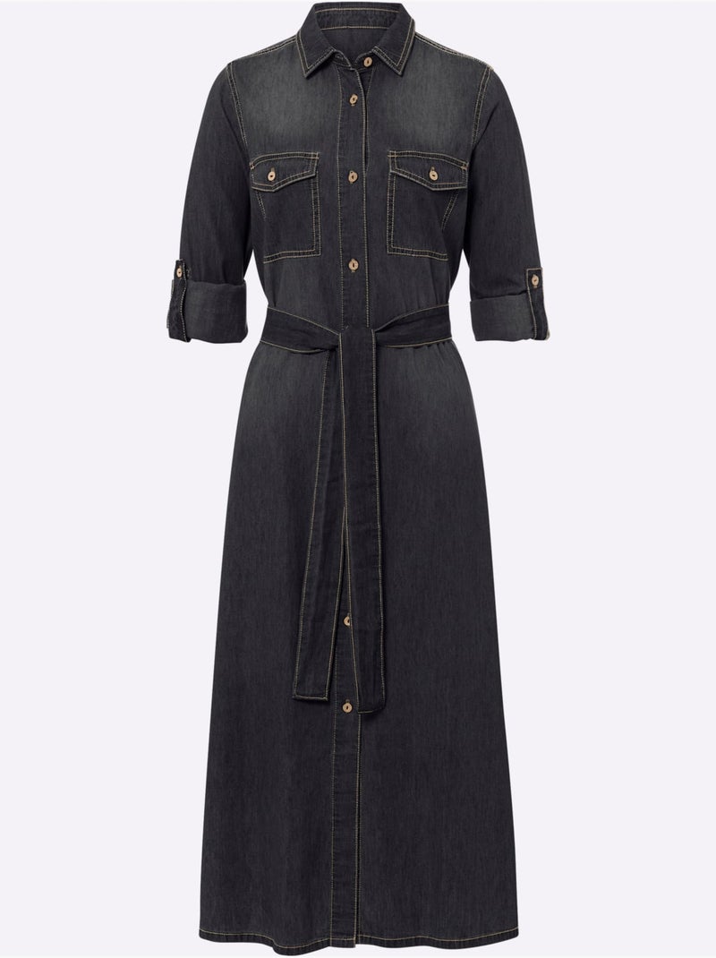 Robe-chemisier Pur Coton - Taille Standard - Helline Noir - Kiabi