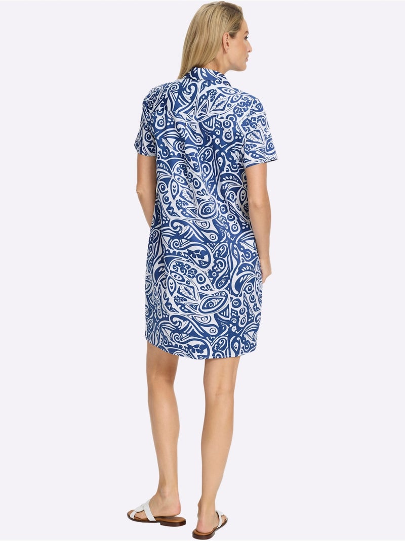 Robe chemisier qualité tissée - taille standard - helline Bleu Ecru - Kiabi