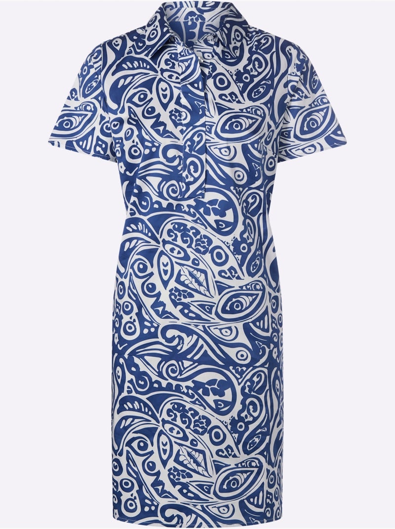 Robe chemisier qualité tissée - taille standard - helline Bleu Ecru - Kiabi
