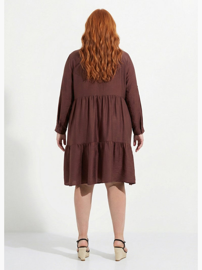 Robe chemisier volantée, inspiration folk - AFIBEL Marron chocolat - Kiabi