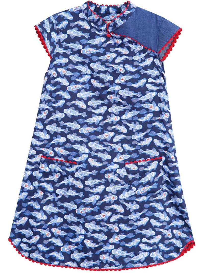 Robe Chinoise   et  – Imprimé Poissons Koi  ANNAM - La Faute à Voltaire Bleu marine - Kiabi