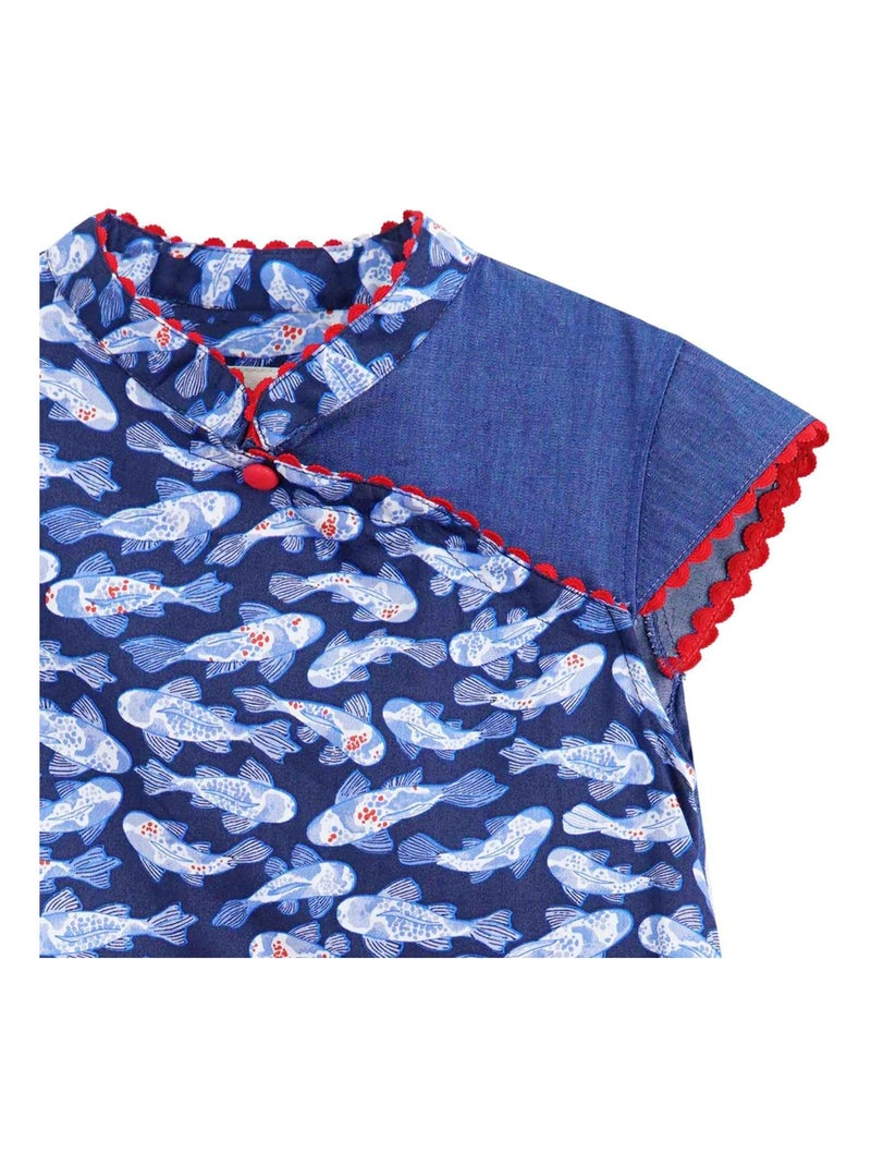 Robe Chinoise   et  – Imprimé Poissons Koi  ANNAM - La Faute à Voltaire Bleu marine - Kiabi