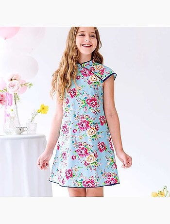 Robe Chinoise Été Fleurie à Col Mao ANNAM - La Faute à Voltaire