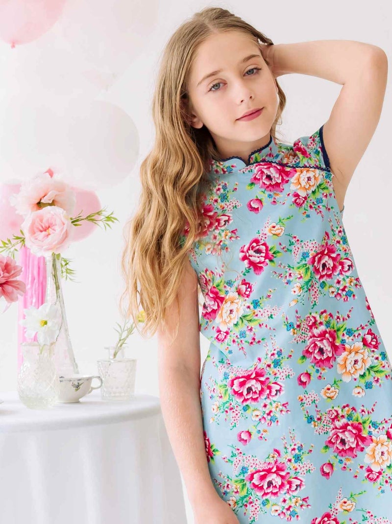 Robe Chinoise  Fleurie    ANNAM - La Faute à Voltaire Bleu turquoise - Kiabi