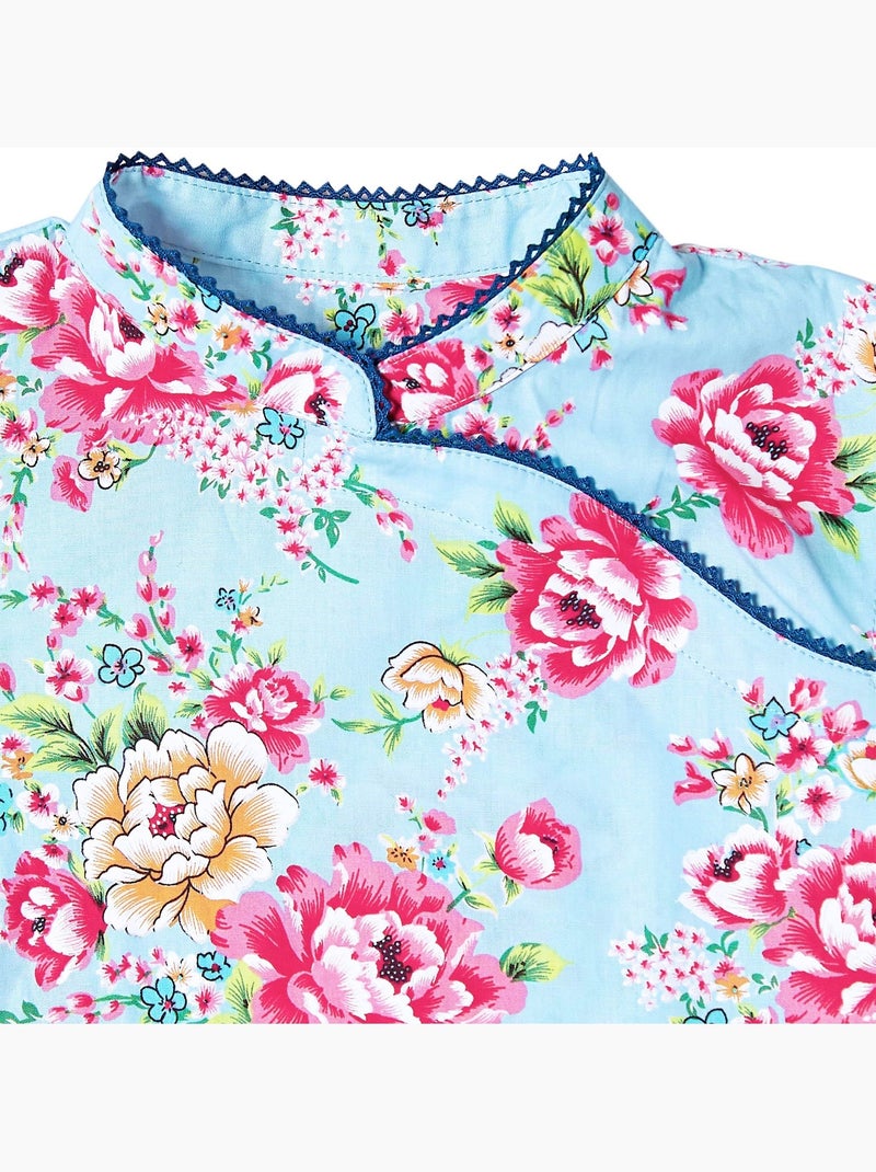 Robe Chinoise  Fleurie    ANNAM - La Faute à Voltaire Bleu turquoise - Kiabi