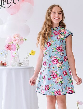 Robe Chinoise Fleurie Col Mao ANNAM - La Faute à Voltaire