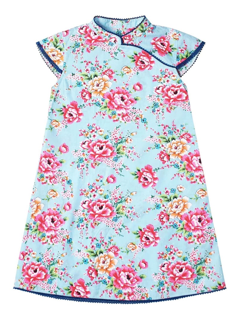 Robe Chinoise Fleurie     Col Mao  ANNAM - La Faute à Voltaire Bleu turquoise - Kiabi