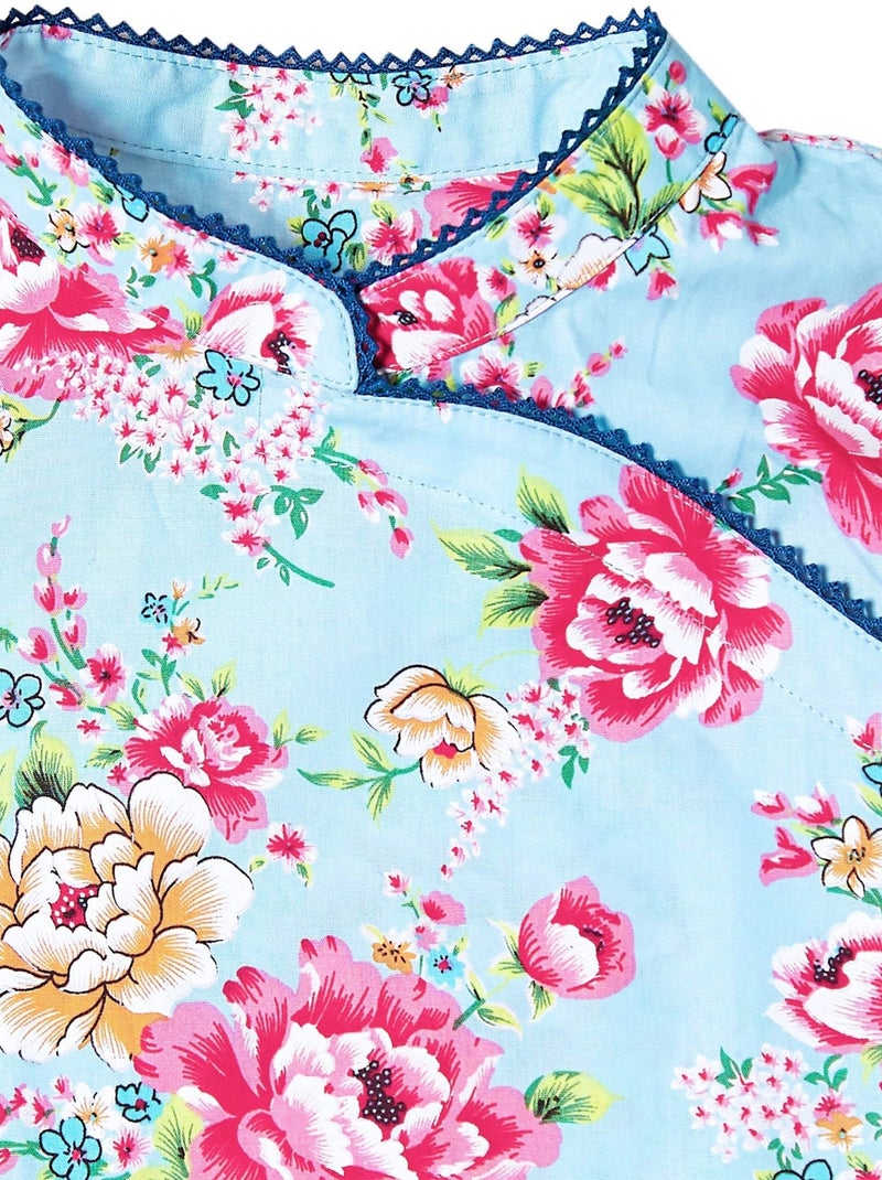 Robe Chinoise Fleurie     Col Mao  ANNAM - La Faute à Voltaire Bleu turquoise - Kiabi