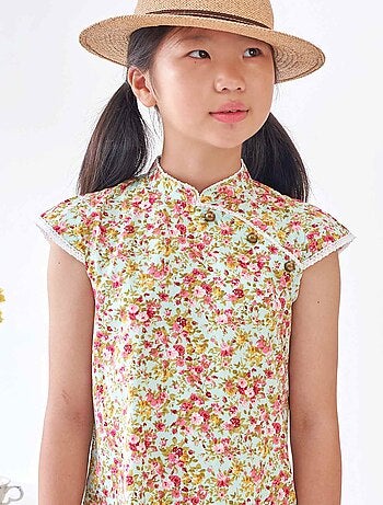 Robe Chinoise Fleurie col Mao ANNAM - La Faute à Voltaire