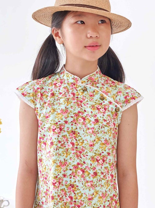 Robe Chinoise Fleurie    col Mao  ANNAM - La Faute à Voltaire - Kiabi