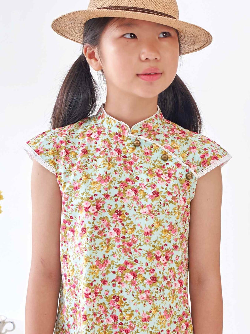 Robe Chinoise Fleurie    col Mao  ANNAM - La Faute à Voltaire Vert d'eau - Kiabi