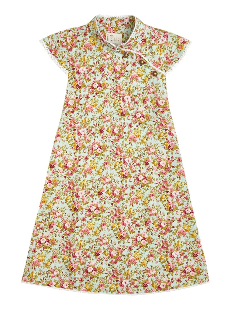 Robe Chinoise Fleurie    col Mao  ANNAM - La Faute à Voltaire Vert d'eau - Kiabi