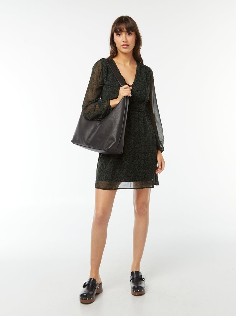 Robe cintrée en maille crêpe Vert - Kiabi