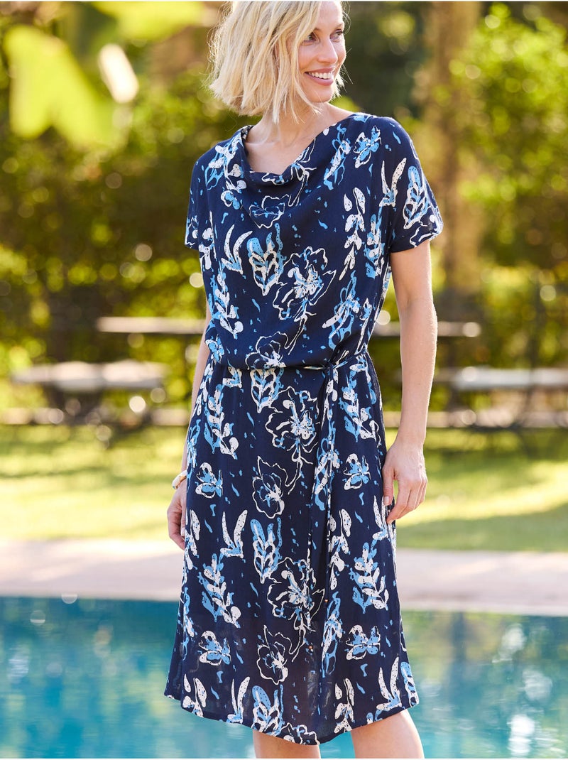 Robe col bénitier en maille - DAXON Bleu Multicolore - Kiabi