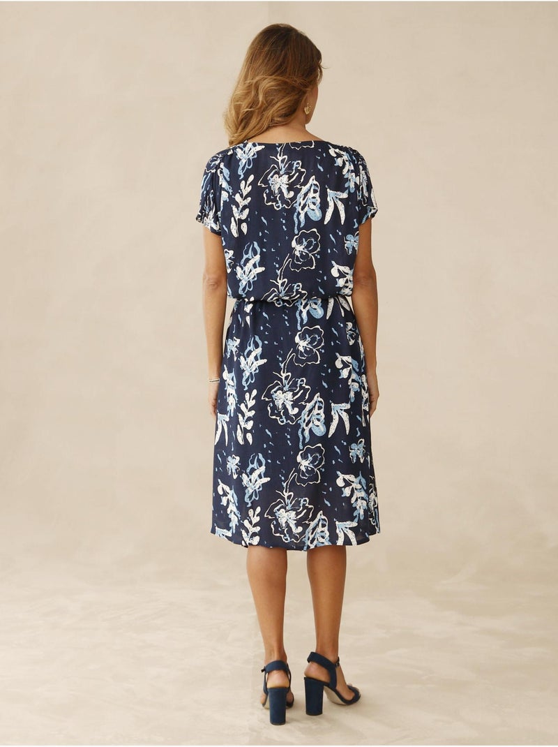 Robe col bénitier en maille - DAXON Bleu Multicolore - Kiabi