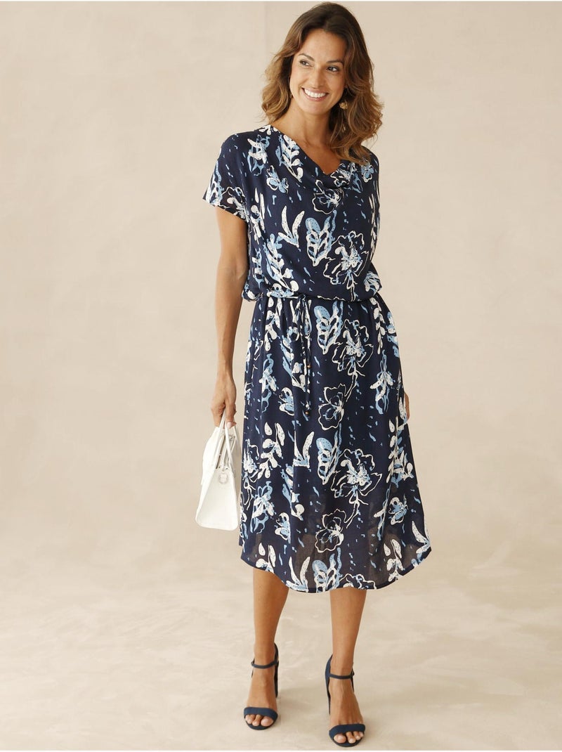 Robe col bénitier en maille - DAXON Bleu Multicolore - Kiabi