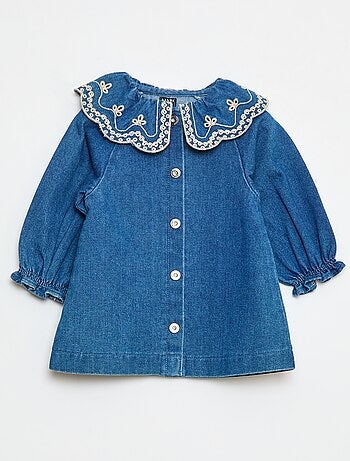 Robe col brodé en coton
