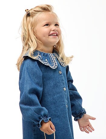 Robe col brodé en coton