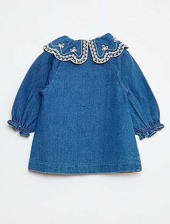 Robe col brodé en coton