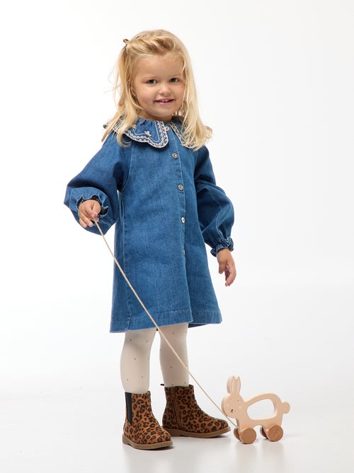 Robe col brodé en coton - Kiabi