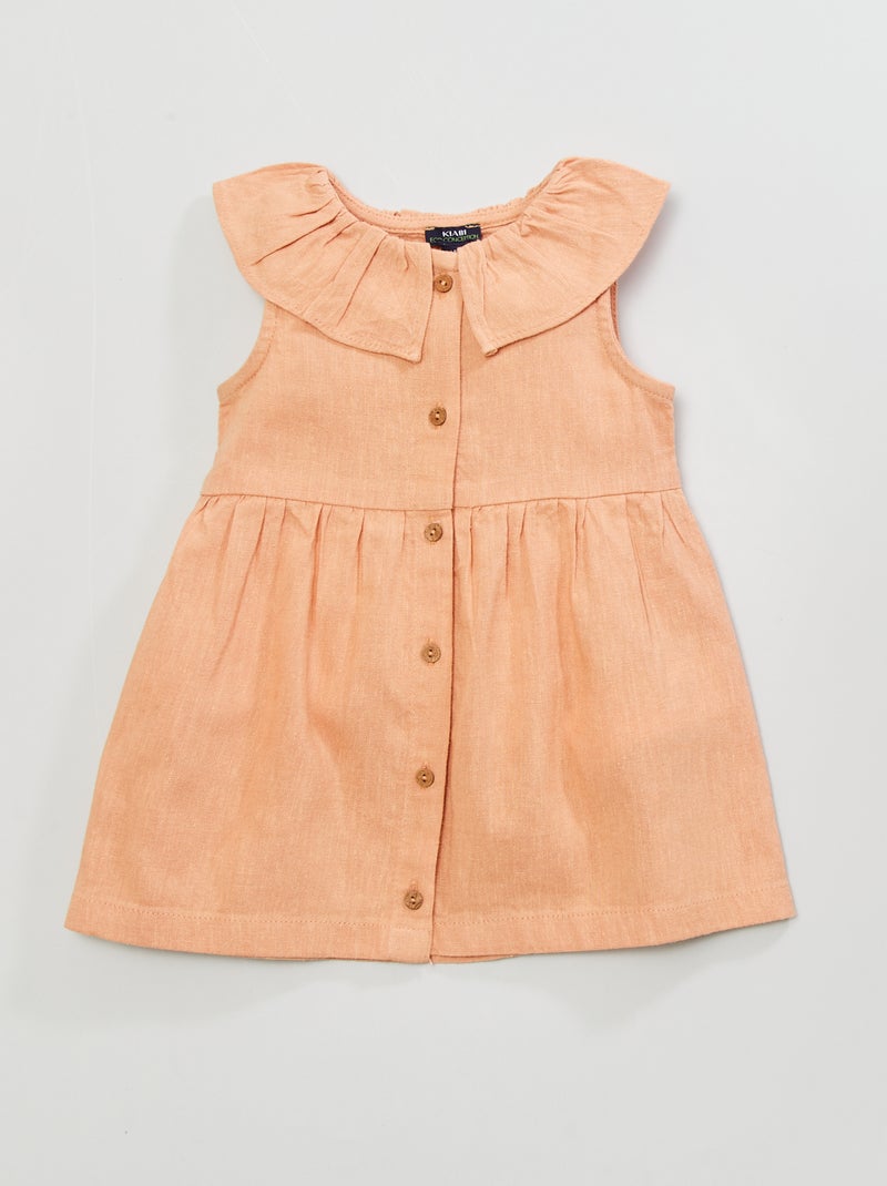 Robe col claudine en lin Beige/orange - Kiabi