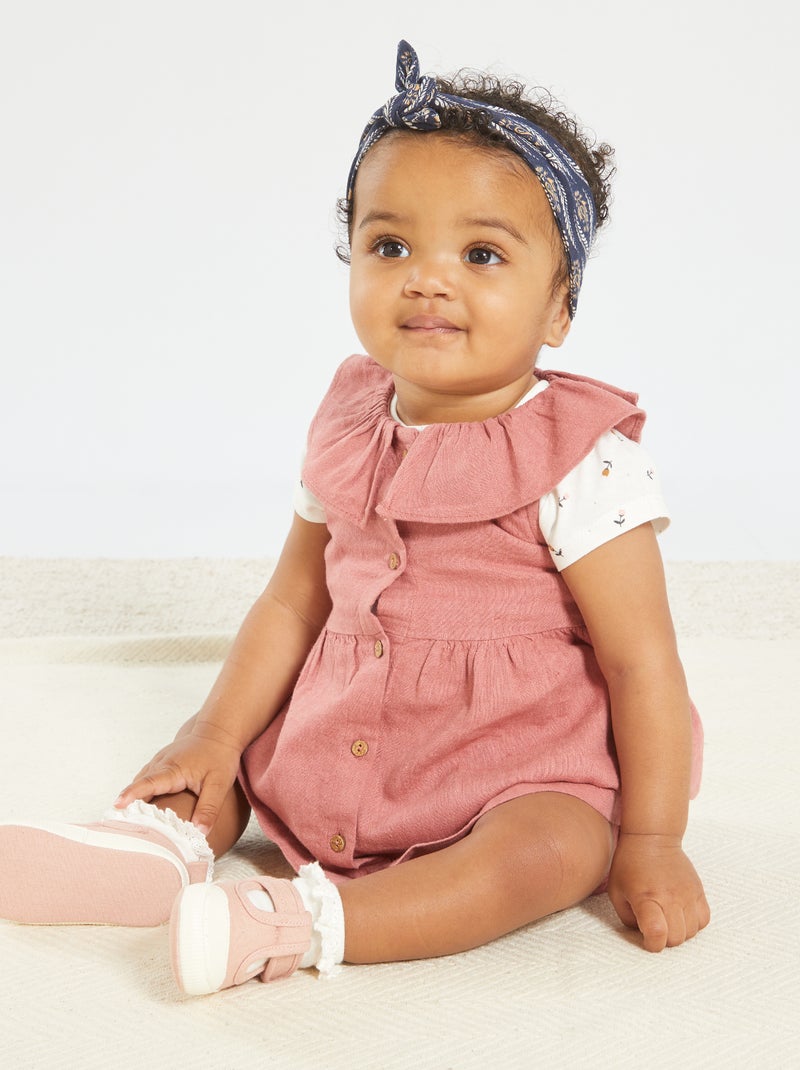 Robe col claudine en lin Rose - Kiabi