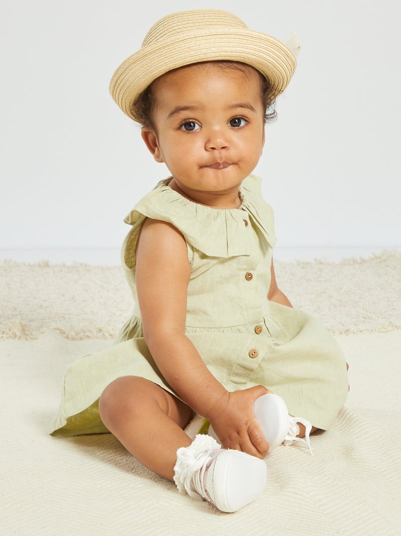 Robe col claudine en lin Vert - Kiabi