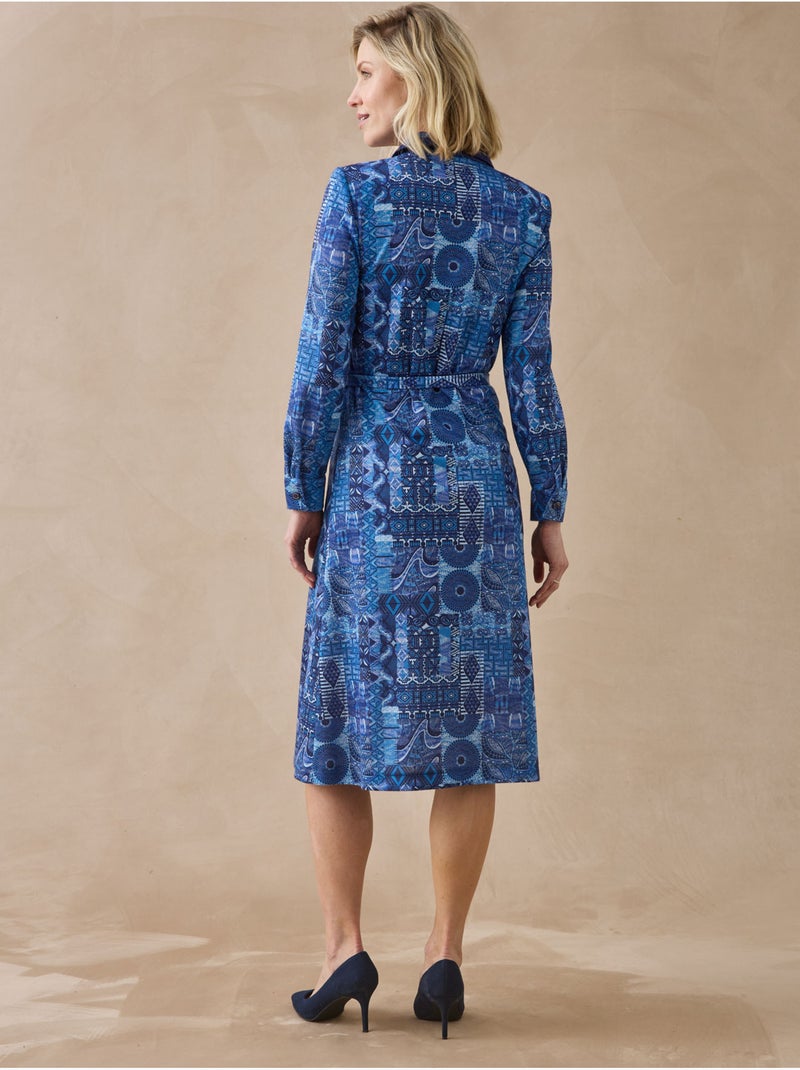 Robe col tailleur manches longues - DAXON Bleu Bleu - Kiabi