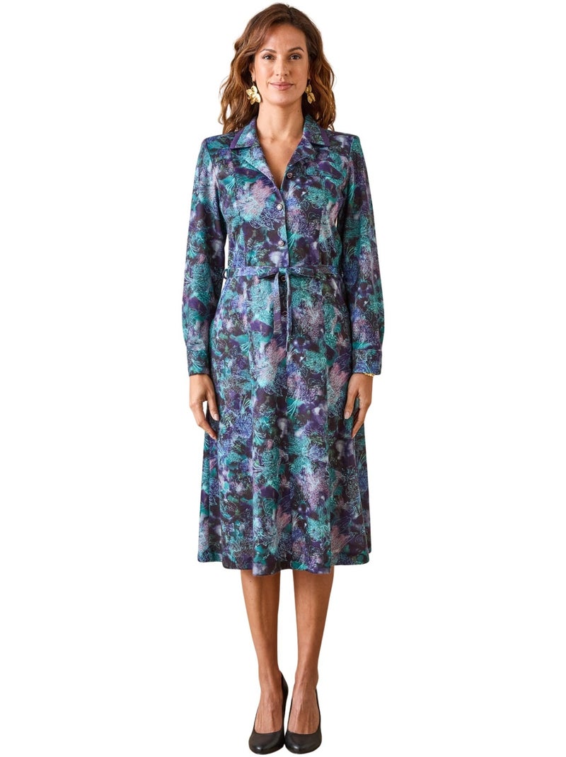 Robe col tailleur manches longues - DAXON Bleu Multicolore - Kiabi