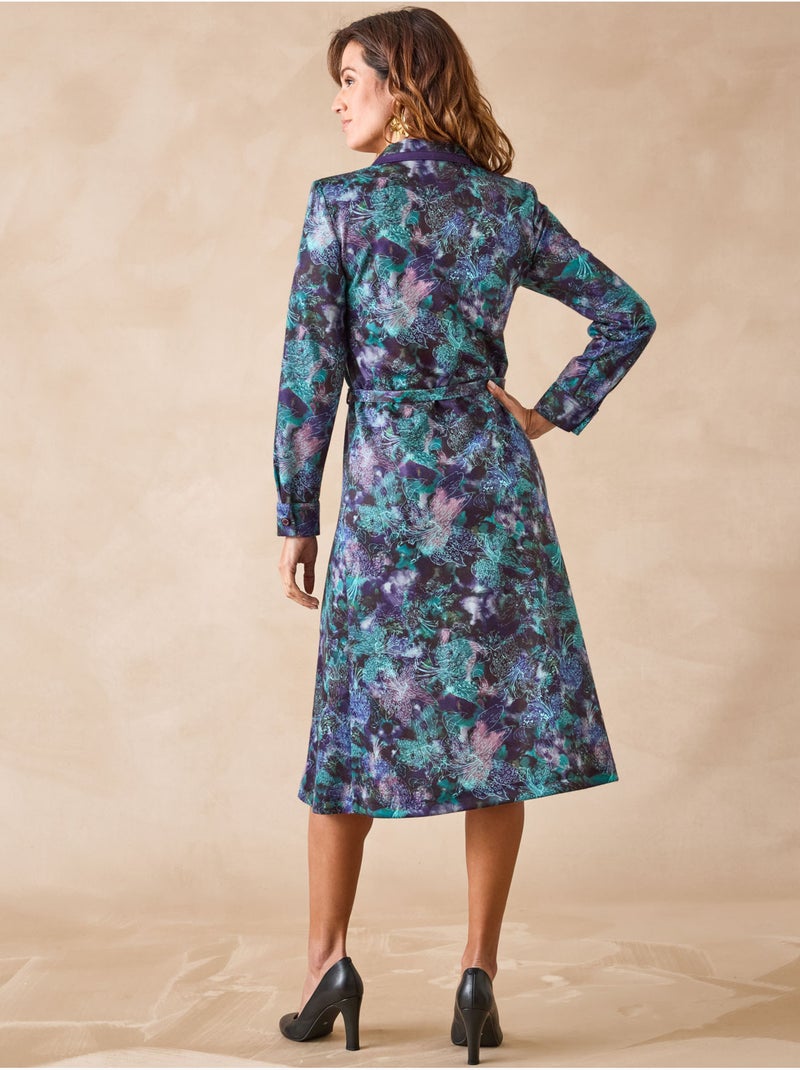 Robe col tailleur manches longues - DAXON Bleu Multicolore - Kiabi