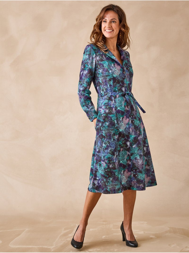 Robe col tailleur manches longues - DAXON Bleu Multicolore - Kiabi