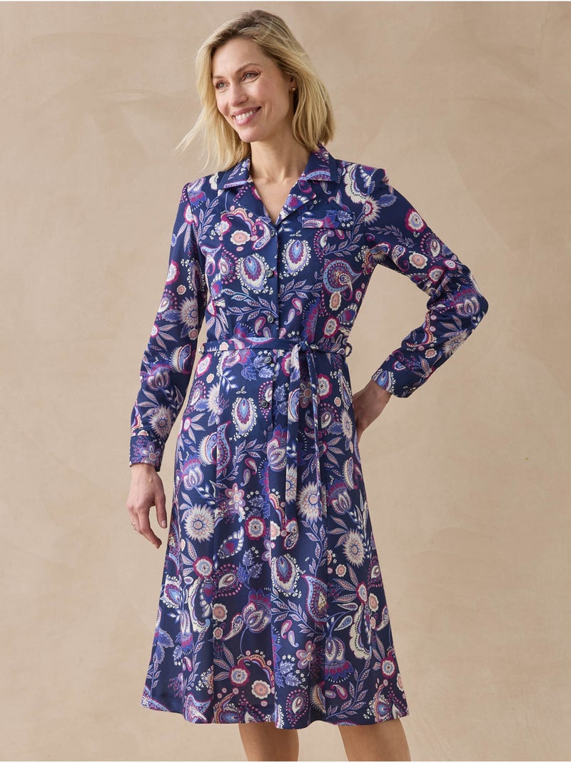 Robe col tailleur manches longues - DAXON Bleu Violet - Kiabi